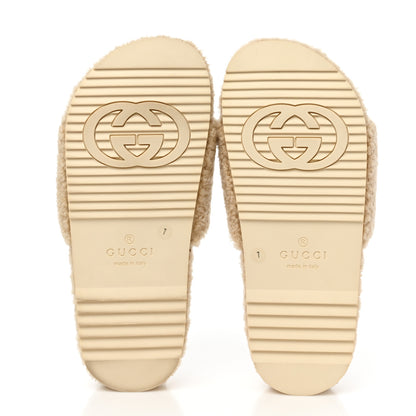 Gucci X THE NORTH FACE Shearling Wool Mens Slide Sandals 7 Butterscotch 5 of 8