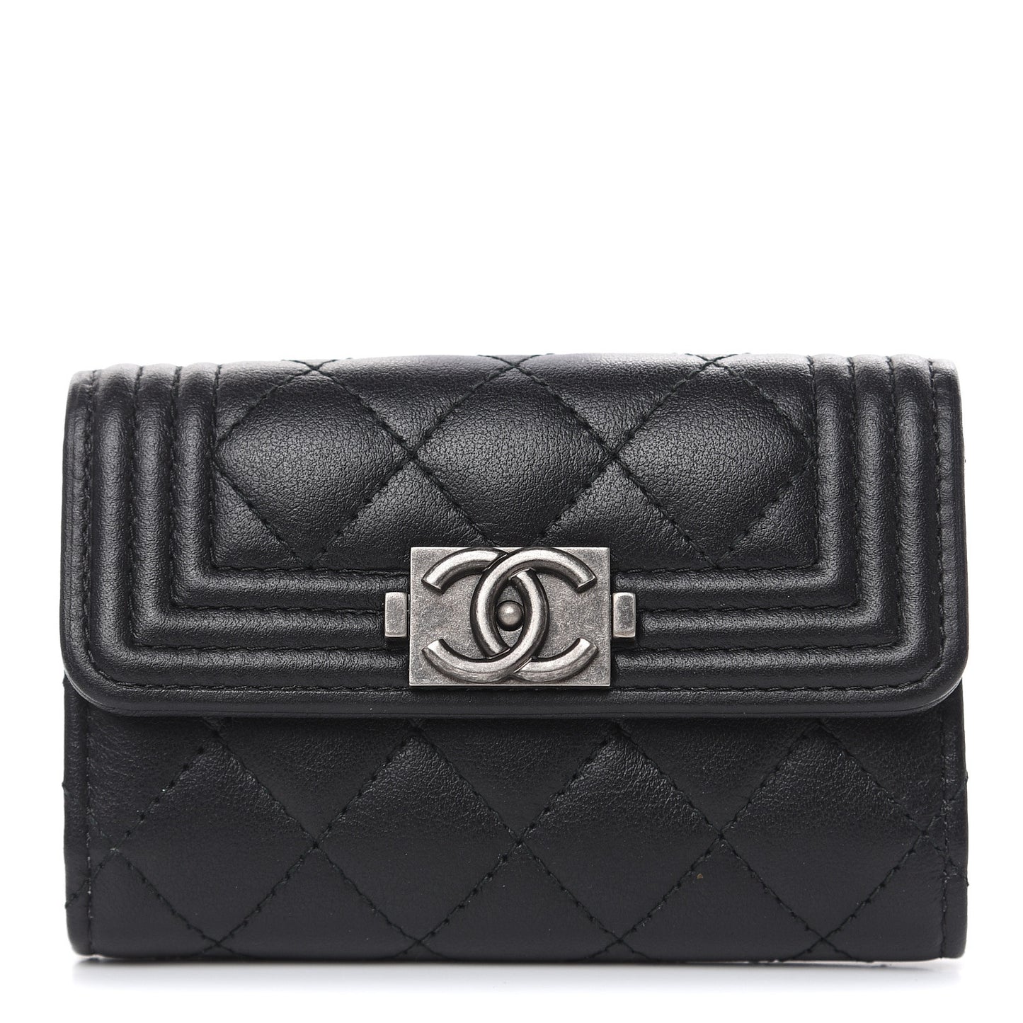 Calfskin Quilted 4 Key Holder Boy Flap Black