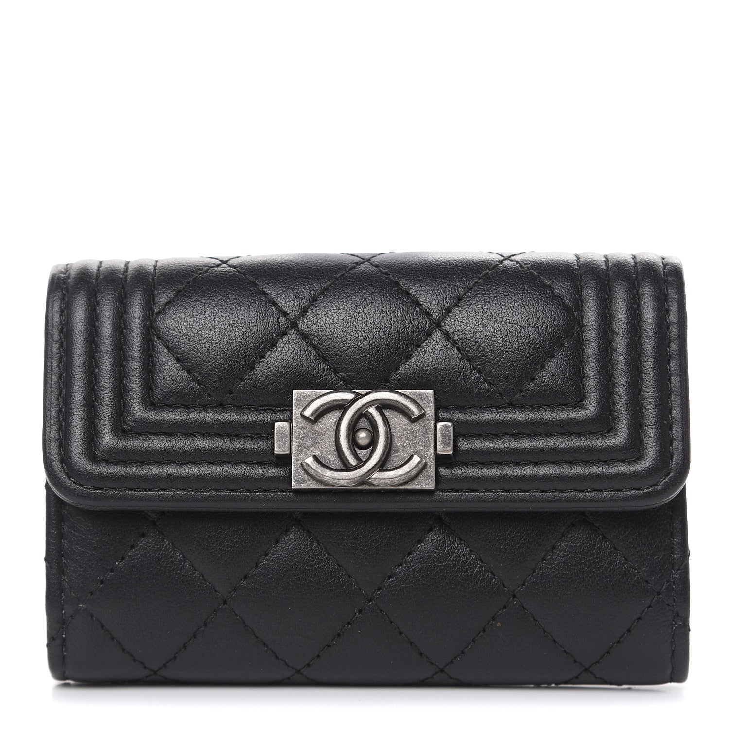 Chanel Calfskin Quilted 4 Key Holder Boy Flap Black 1 of 8