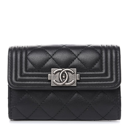 Chanel Calfskin Quilted 4 Key Holder Boy Flap Black 1 of 8