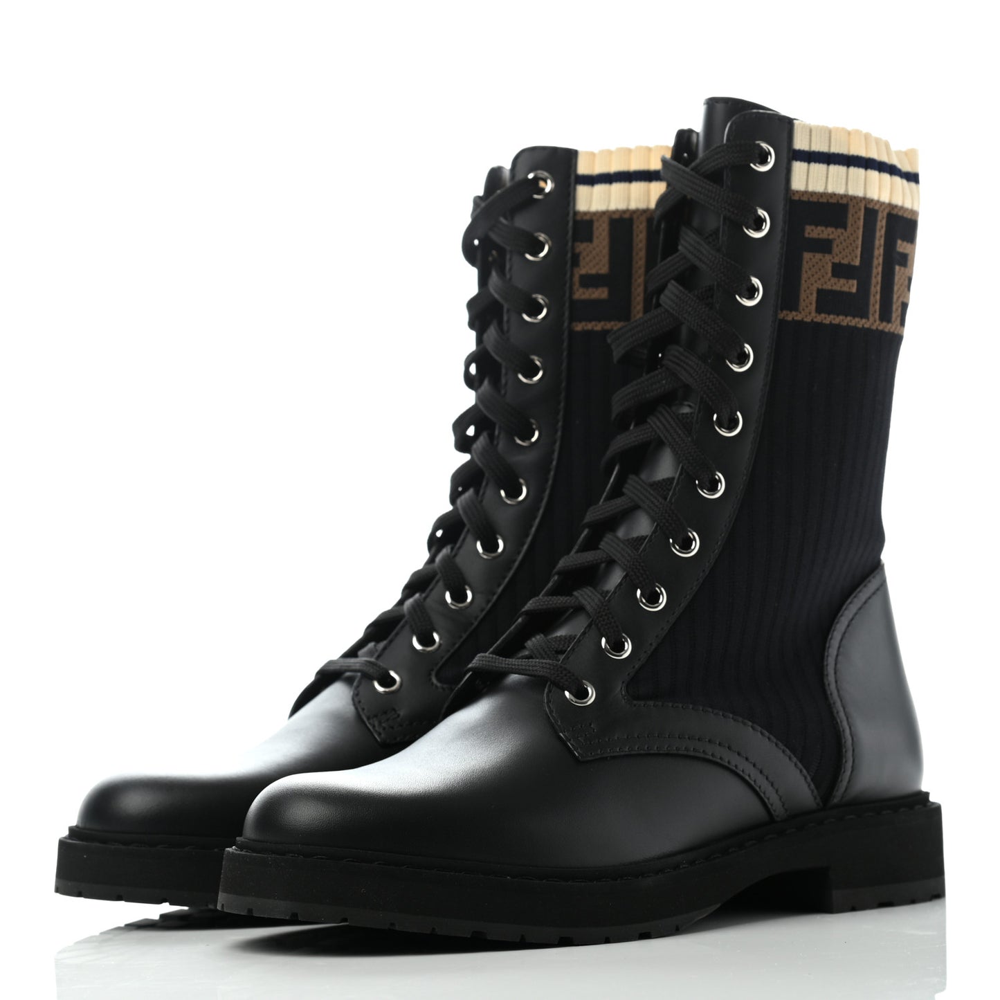 Calfskin Stretch Fabric Rockoko Biker Boots 38 Tobacco Black Marino