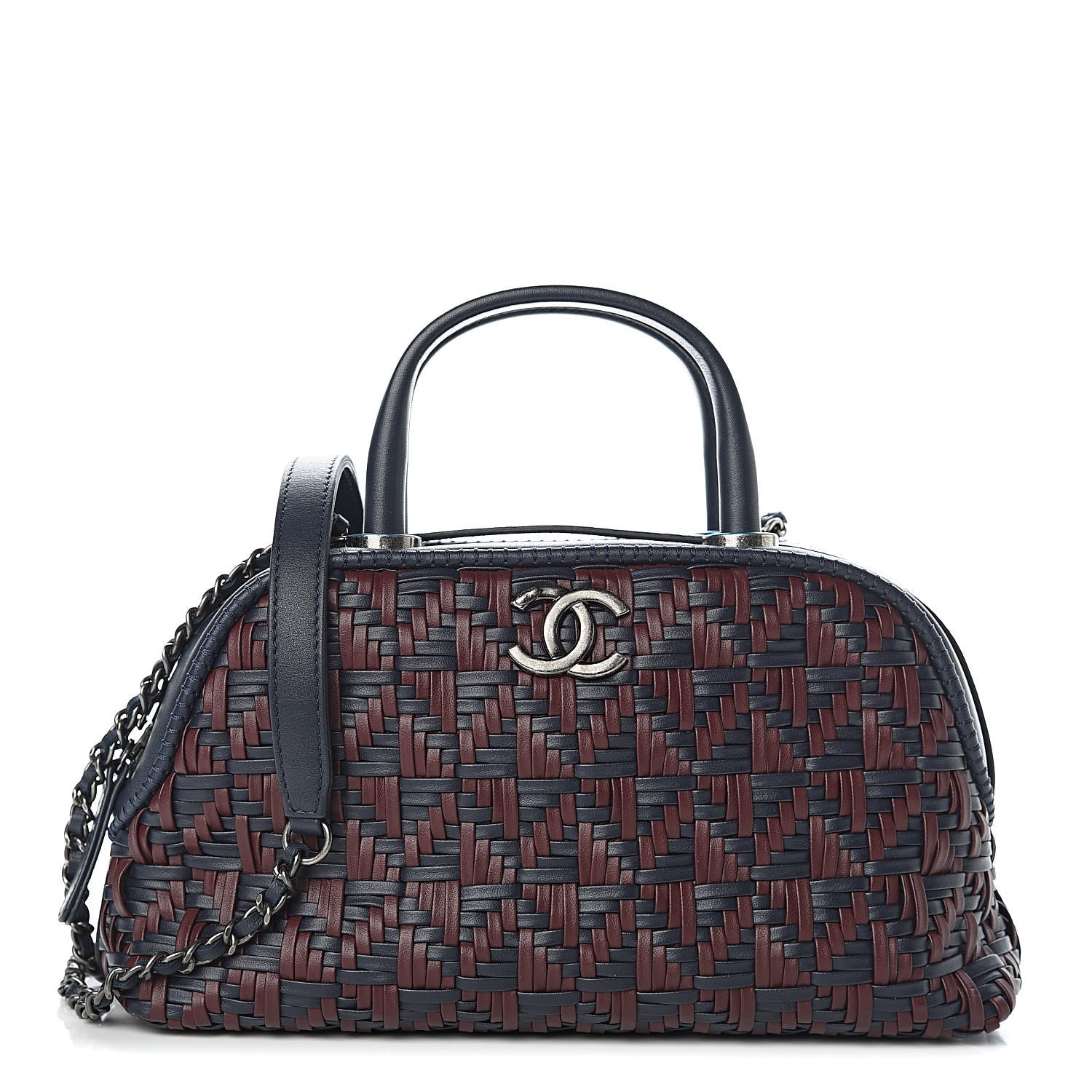 Chanel Calfskin Woven Bowling Bag Navy Blue 1 of 11