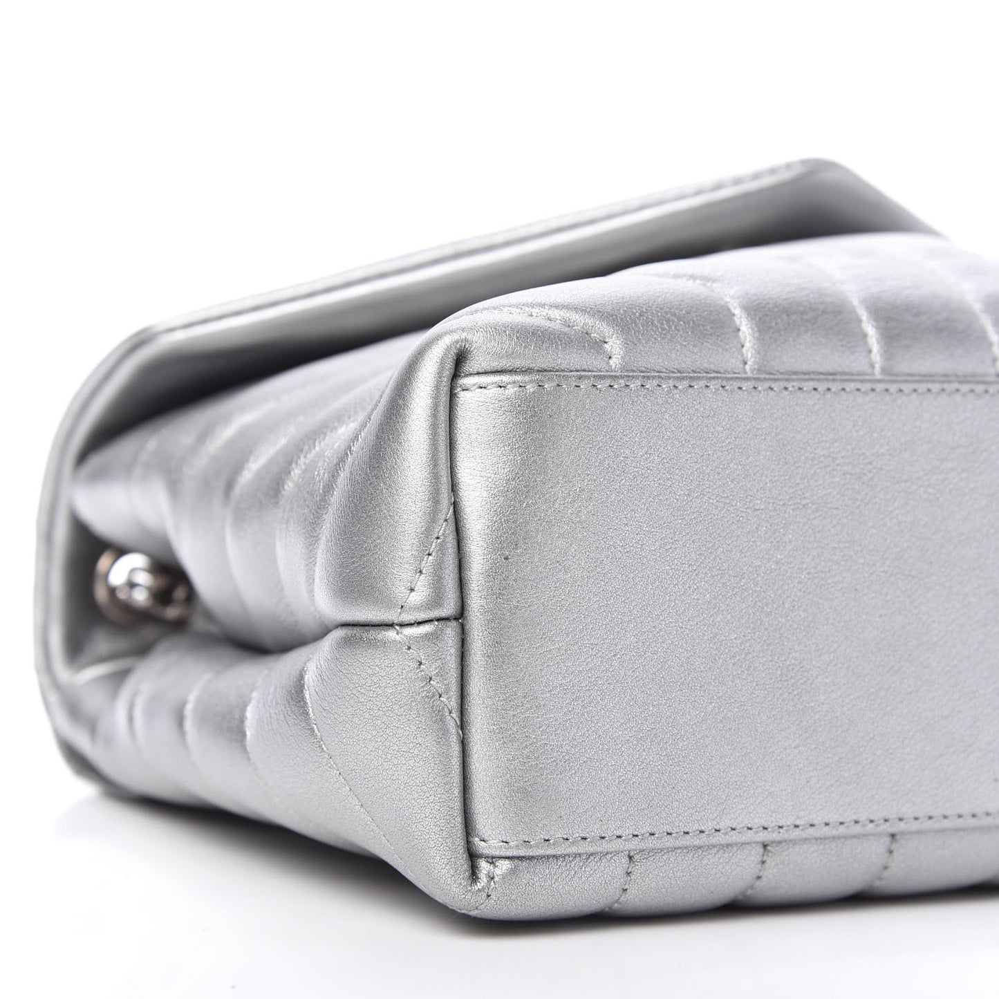 Metallic Calfskin Y Quilted Monogram Small Loulou Chain Satchel Silver