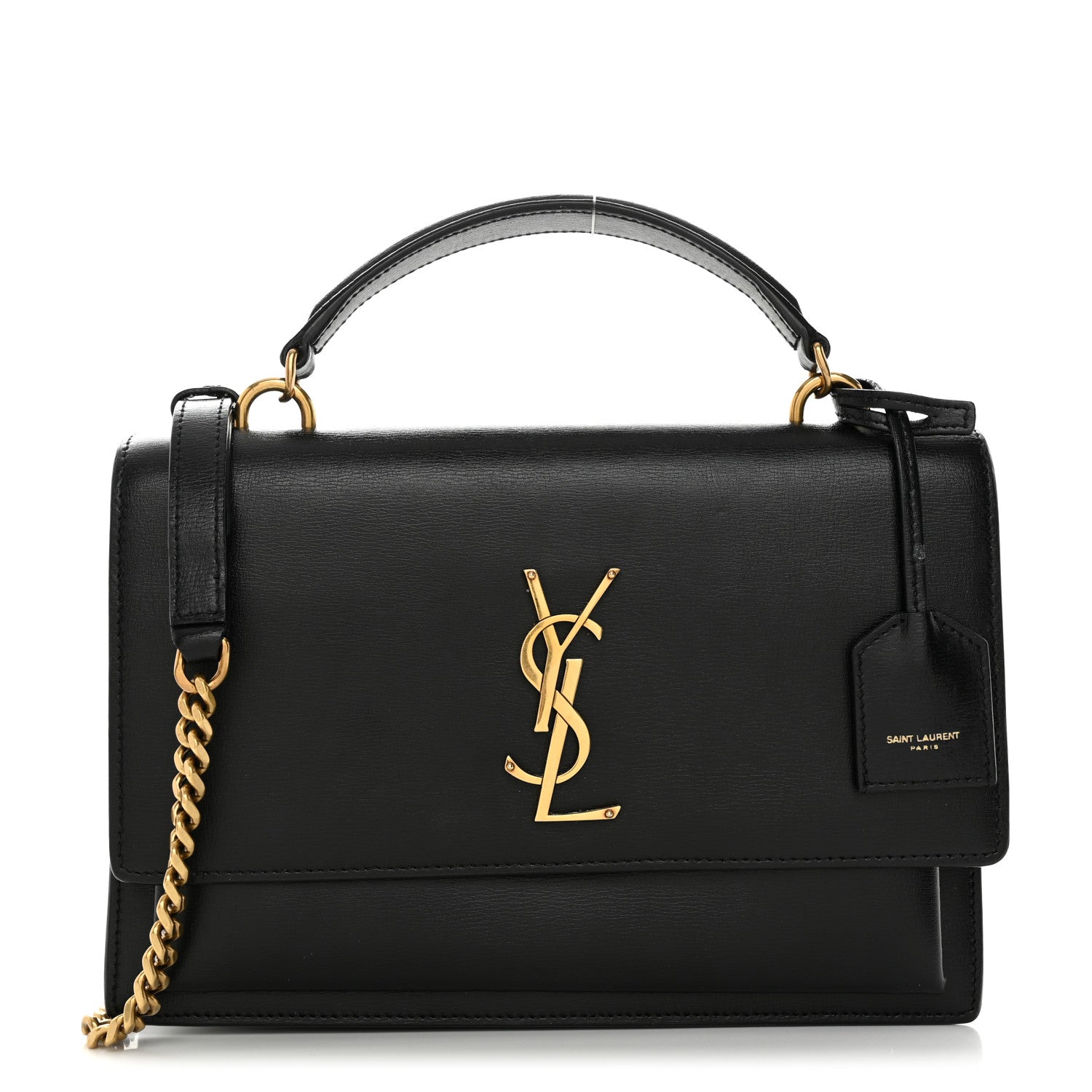 Saint Laurent Smooth Calfskin Medium Monogram Sunset Satchel Black 1 of 12