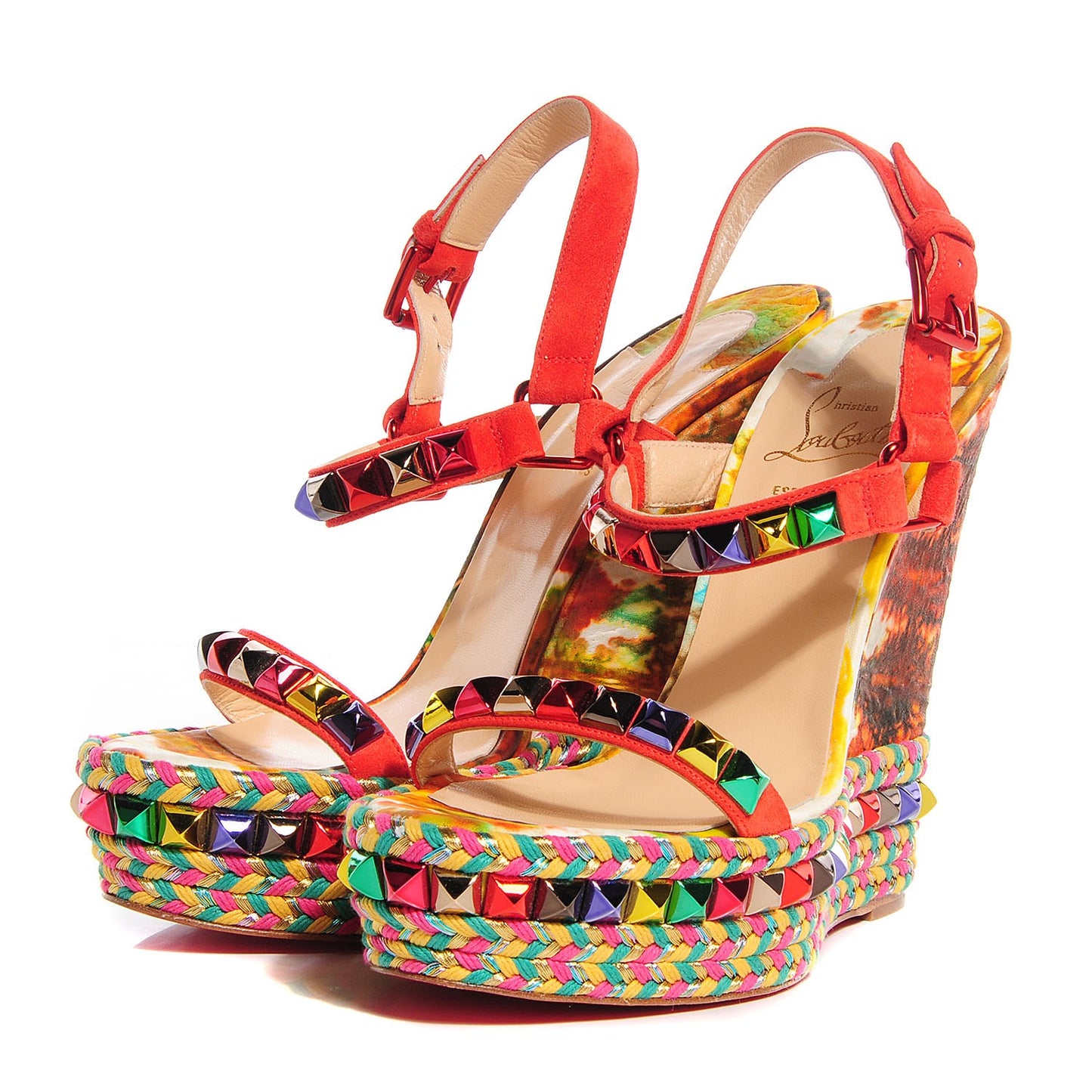 Lambskin Suede Cubana Cataclou 140 Wedge Sandals 39 Poppy