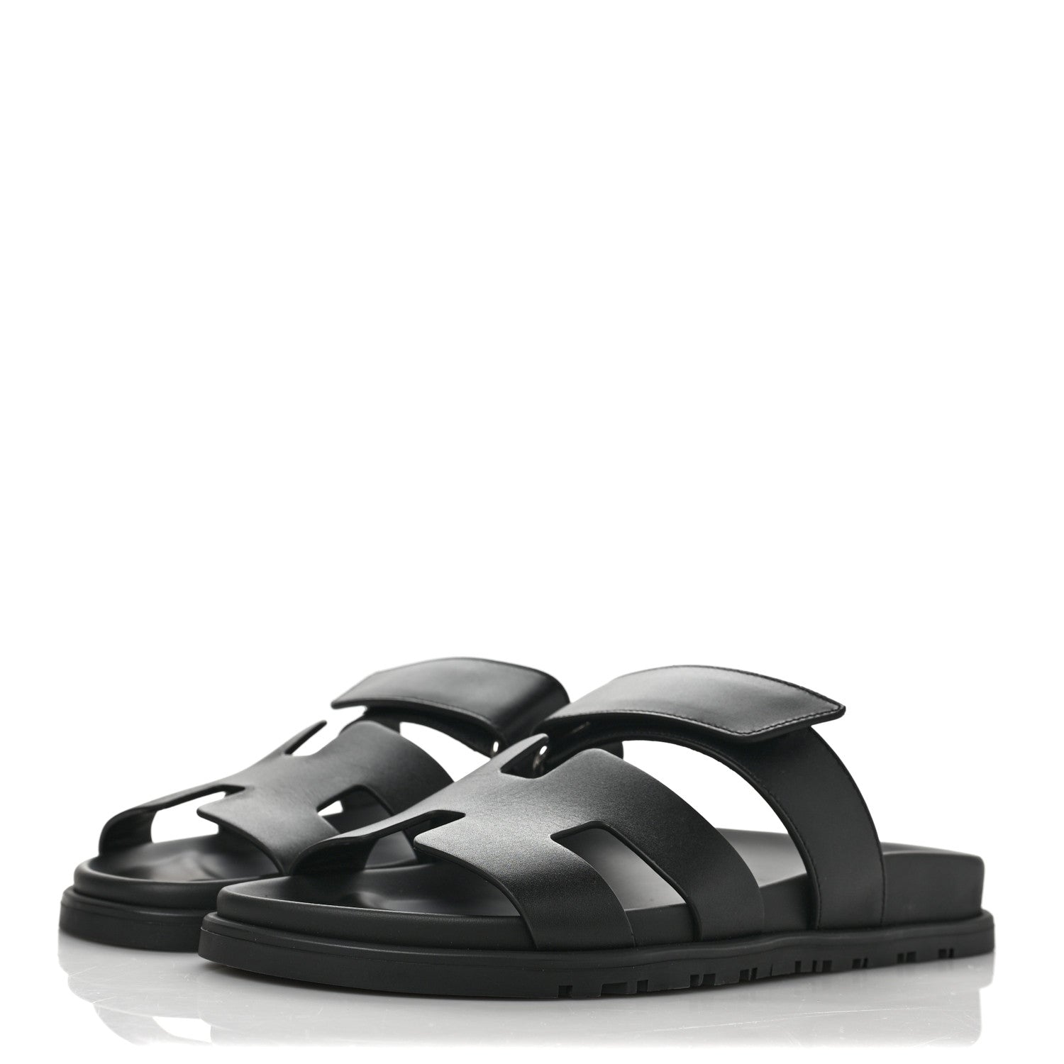 Hermes Calfskin Womens Chypre Sandals 37.5 Black 3 of 9
