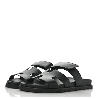 Hermes Calfskin Womens Chypre Sandals 37.5 Black 3 of 9