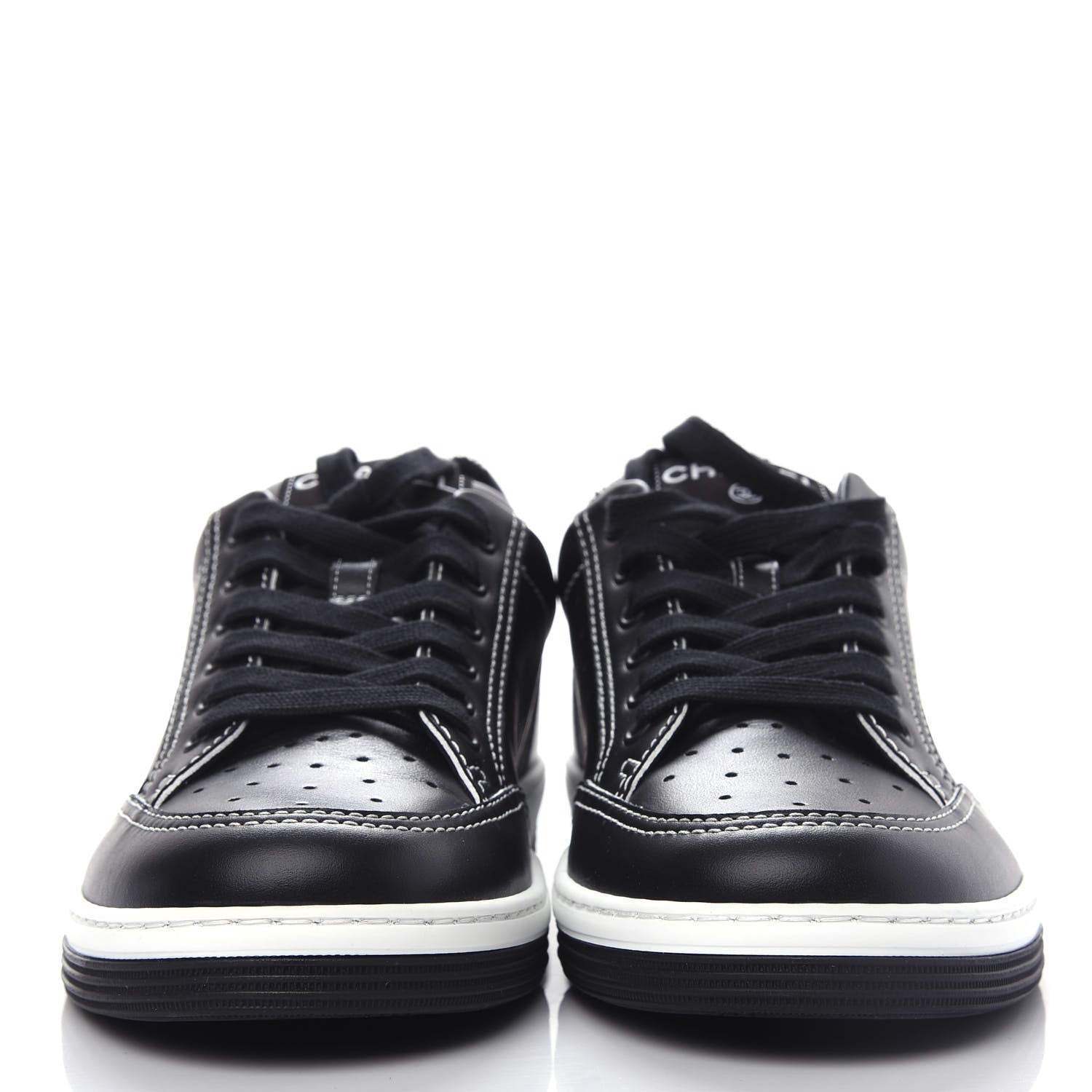 Chanel Calfskin Womens Logo Sneakers 38 Black White 2 of 11