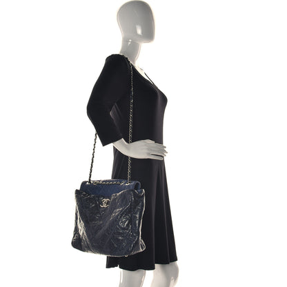 Chanel Glazed Calfskin Lambskin Quilted Portobello Tote Navy 2 of 10