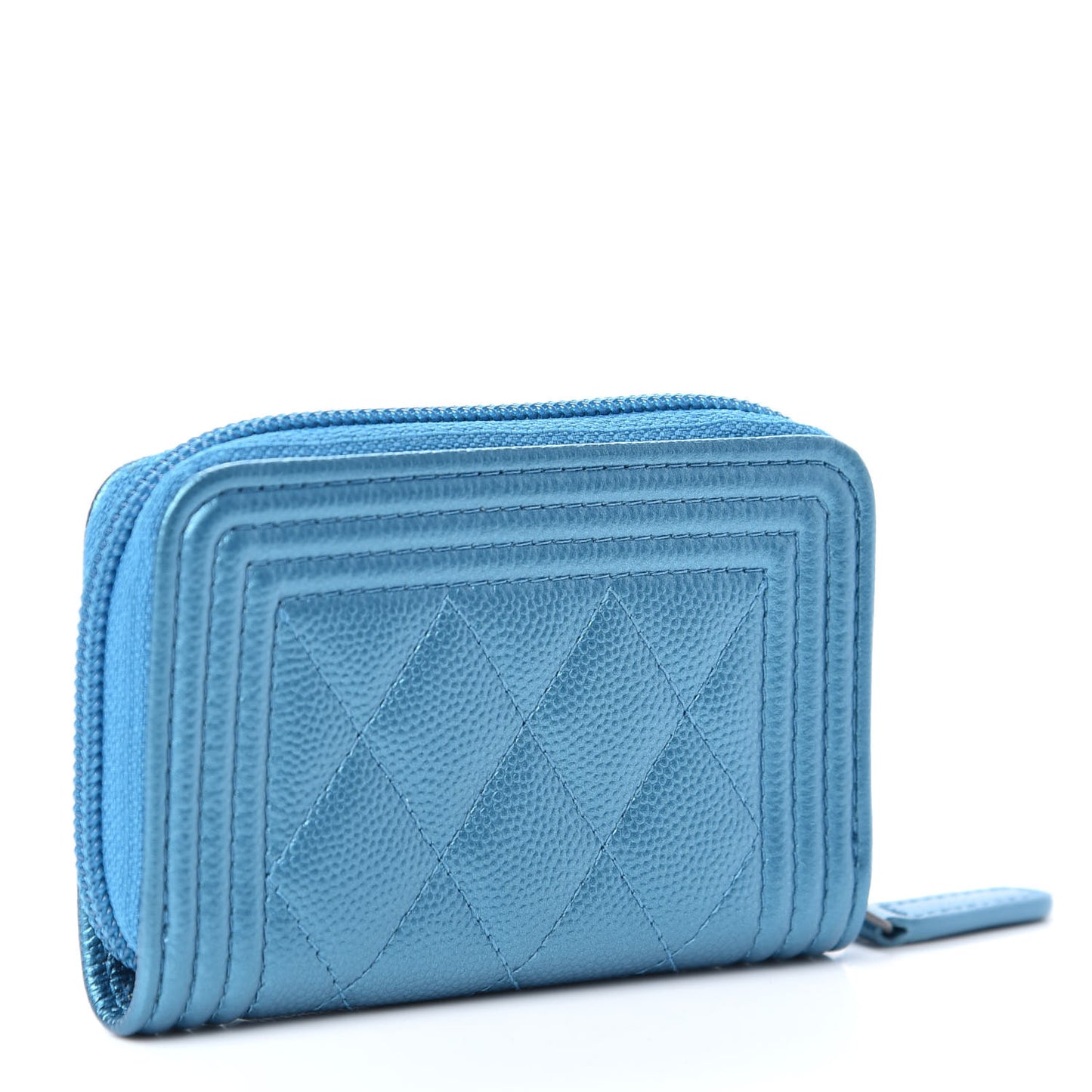 Metallic Caviar Quilted Boy Zip Around Coin Purse Wallet Turquoise