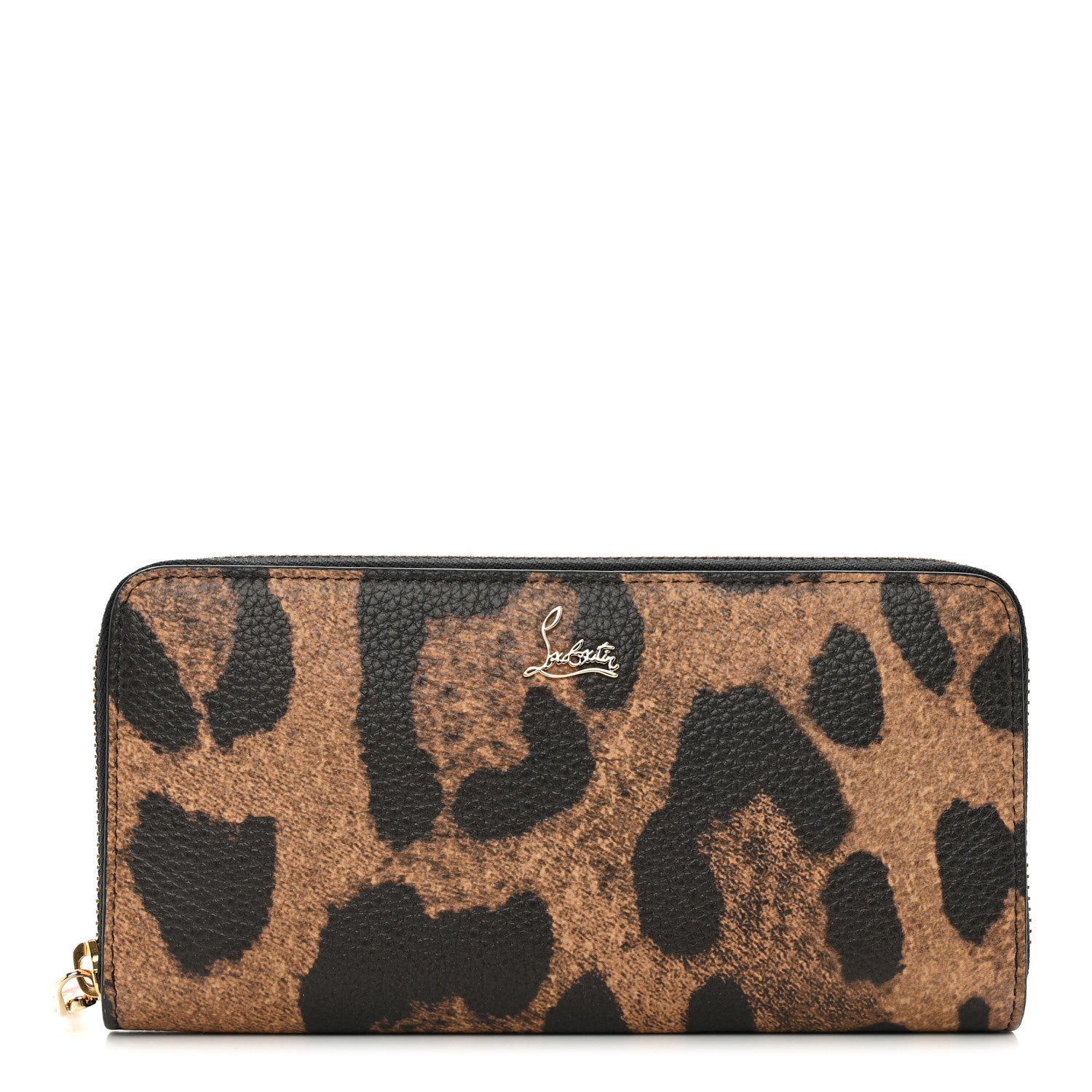 Christian Louboutin Calfskin Empire Leopard Panettone Zip Around Wallet Brown 1 of 10