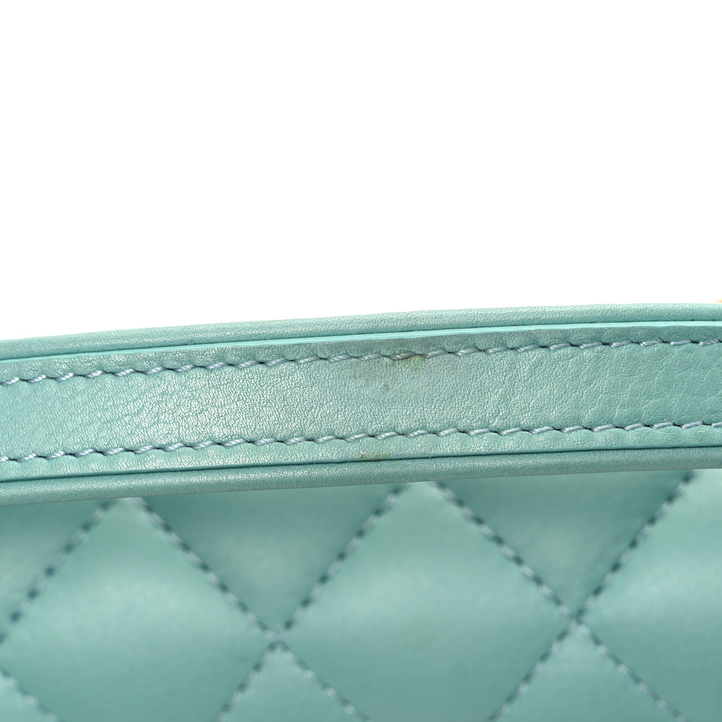 Calfskin Quilted Top Handle Flap Light Blue