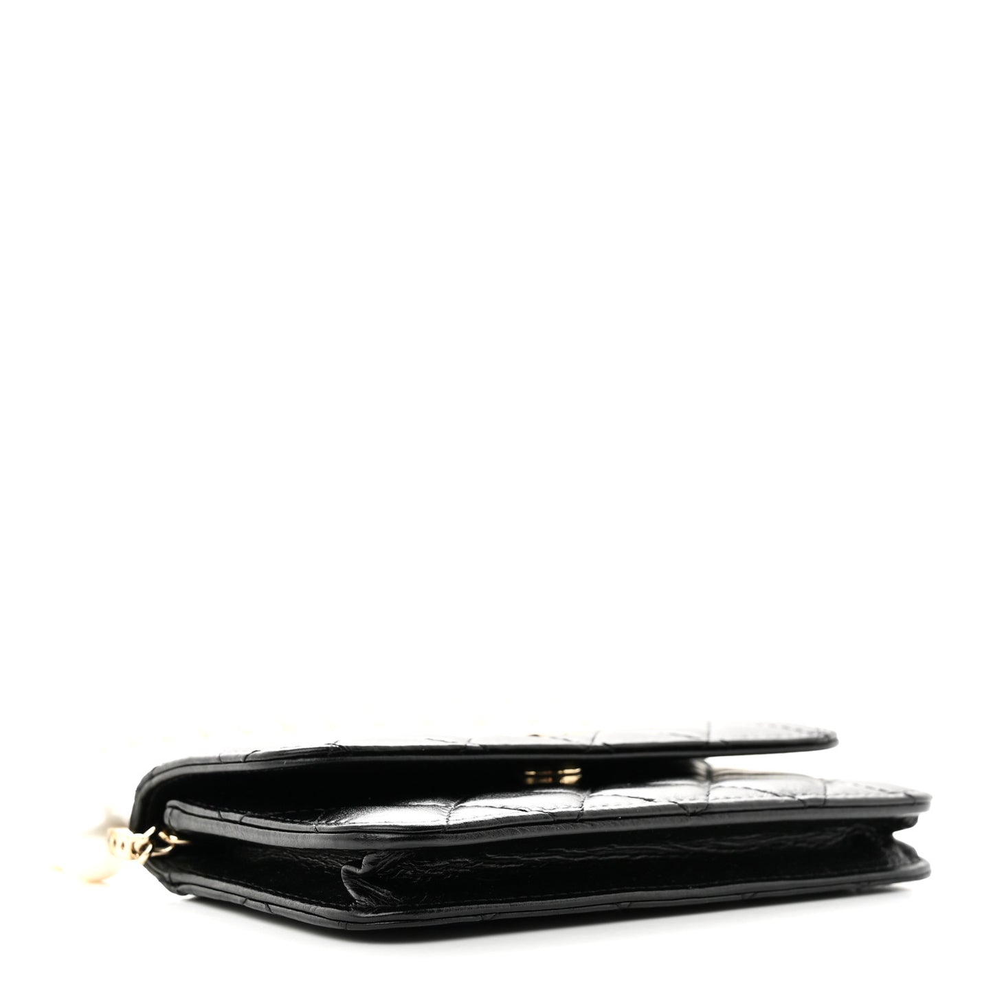 Calfskin Quilted Maxi Pearls Clutch With Chain Black