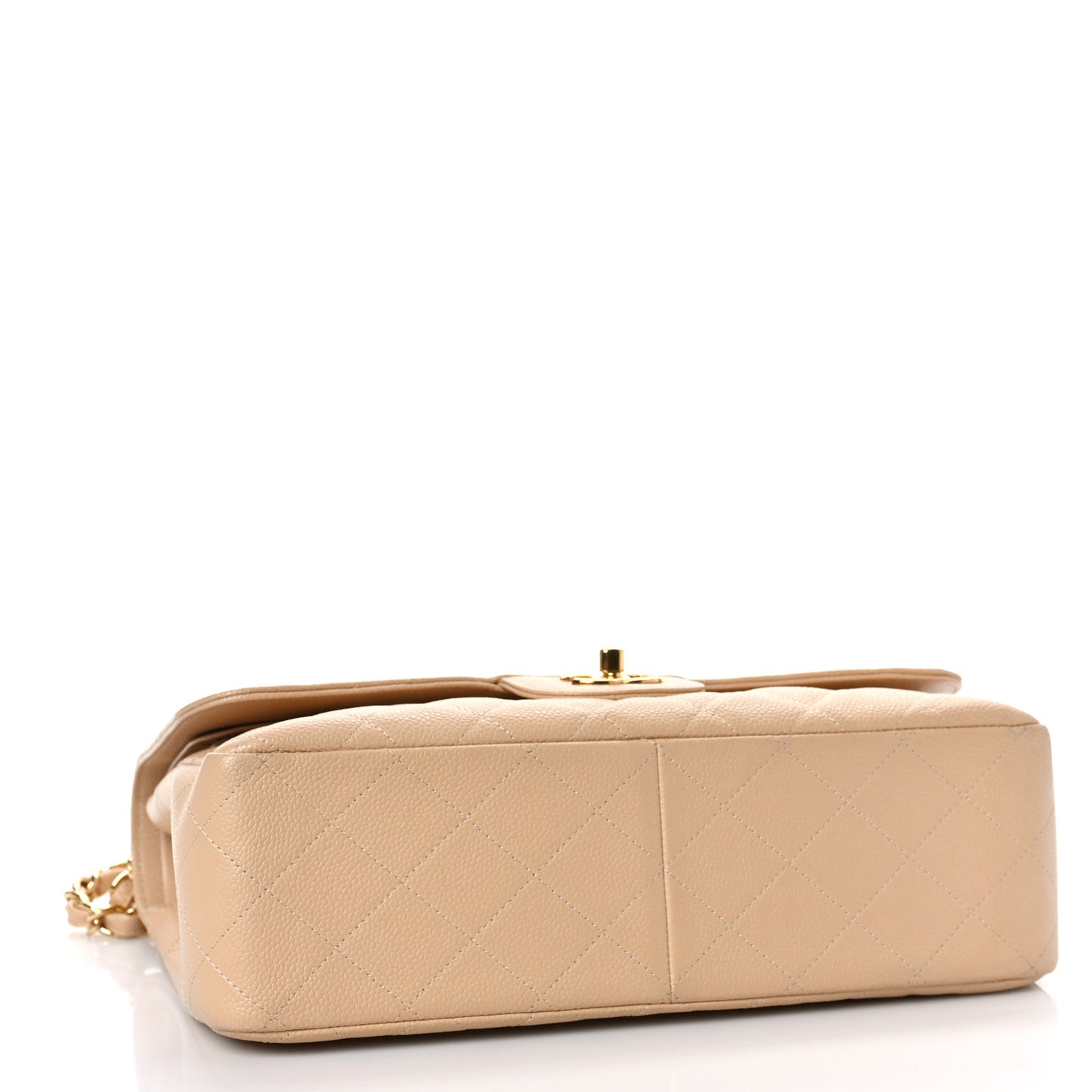 Caviar Quilted Jumbo Double Flap Beige Clair
