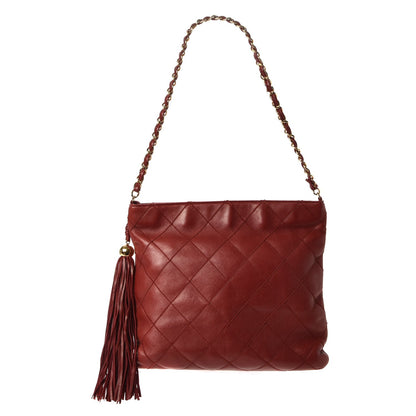 Chanel Lambskin Stitched Tassel Shoulder Bag Red 3 of 11