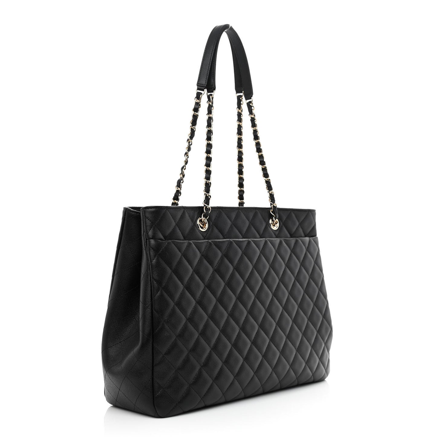 Caviar Quilted Large Shopping Tote Black