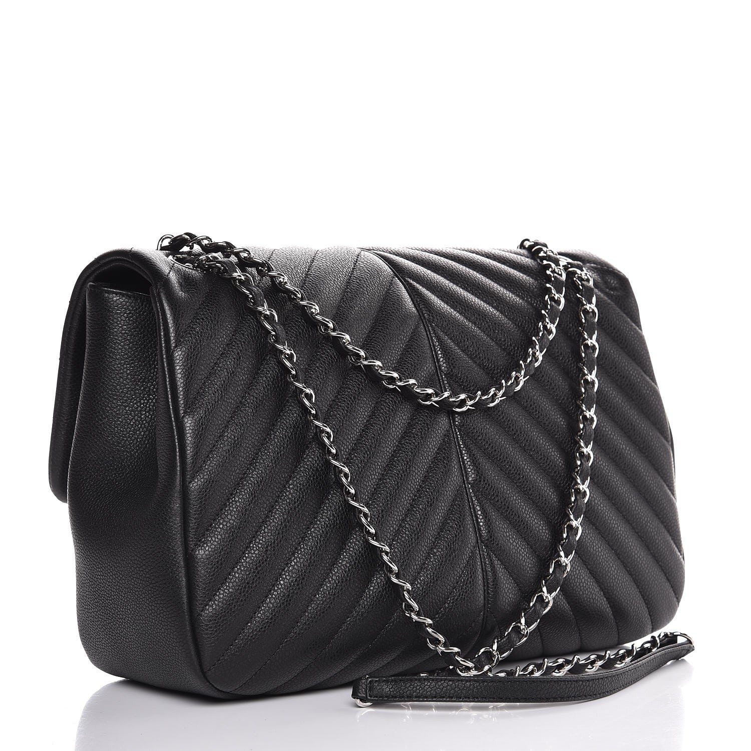 Chanel Caviar Chevron Quilted Large Puffy CC Flap Black 3 of 7
