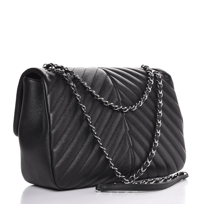 Chanel Caviar Chevron Quilted Large Puffy CC Flap Black 3 of 7