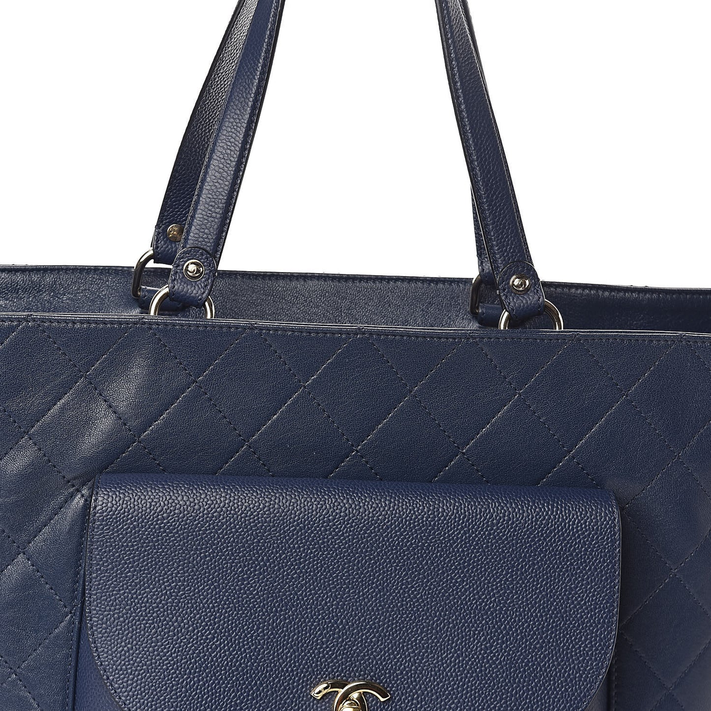 Calfskin Caviar Quilted Large Shopping Tote Blue