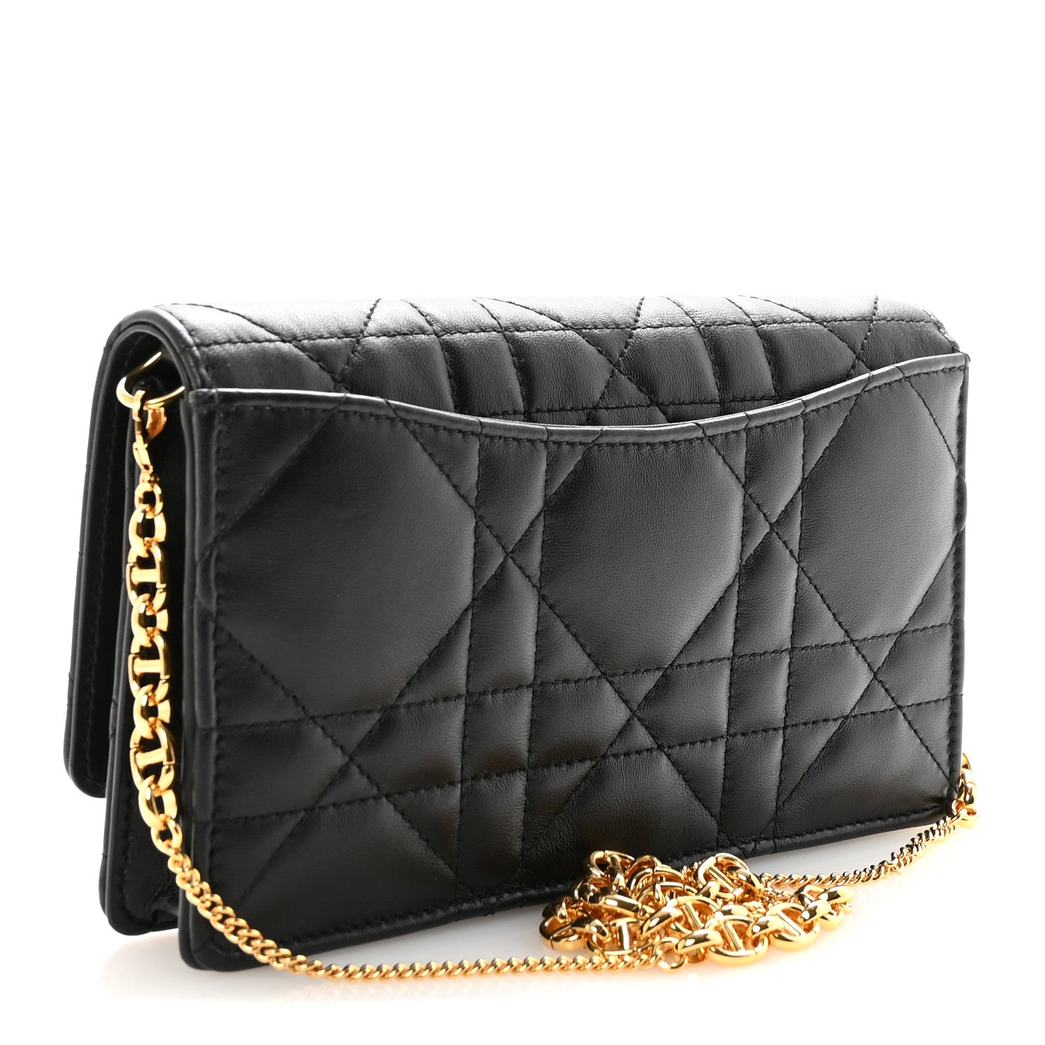 Christian Dior Lambskin Crystal Macrocannage Caro Pouch With Chain Black 2 of 9
