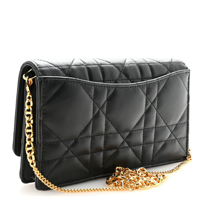 Christian Dior Lambskin Crystal Macrocannage Caro Pouch With Chain Black 2 of 9
