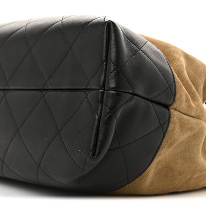Chanel Suede Calfskin Shiny Lambskin Quilted Small Coco Base Shopping Bag Beige Black 10 of 10