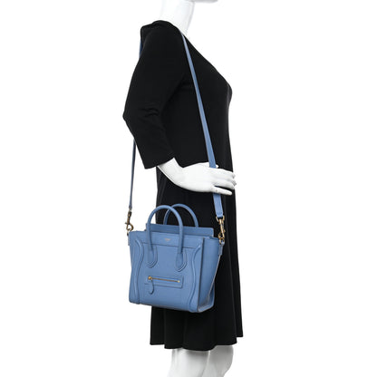 Celine Drummed Calfskin Nano Luggage Azure 3 of 16