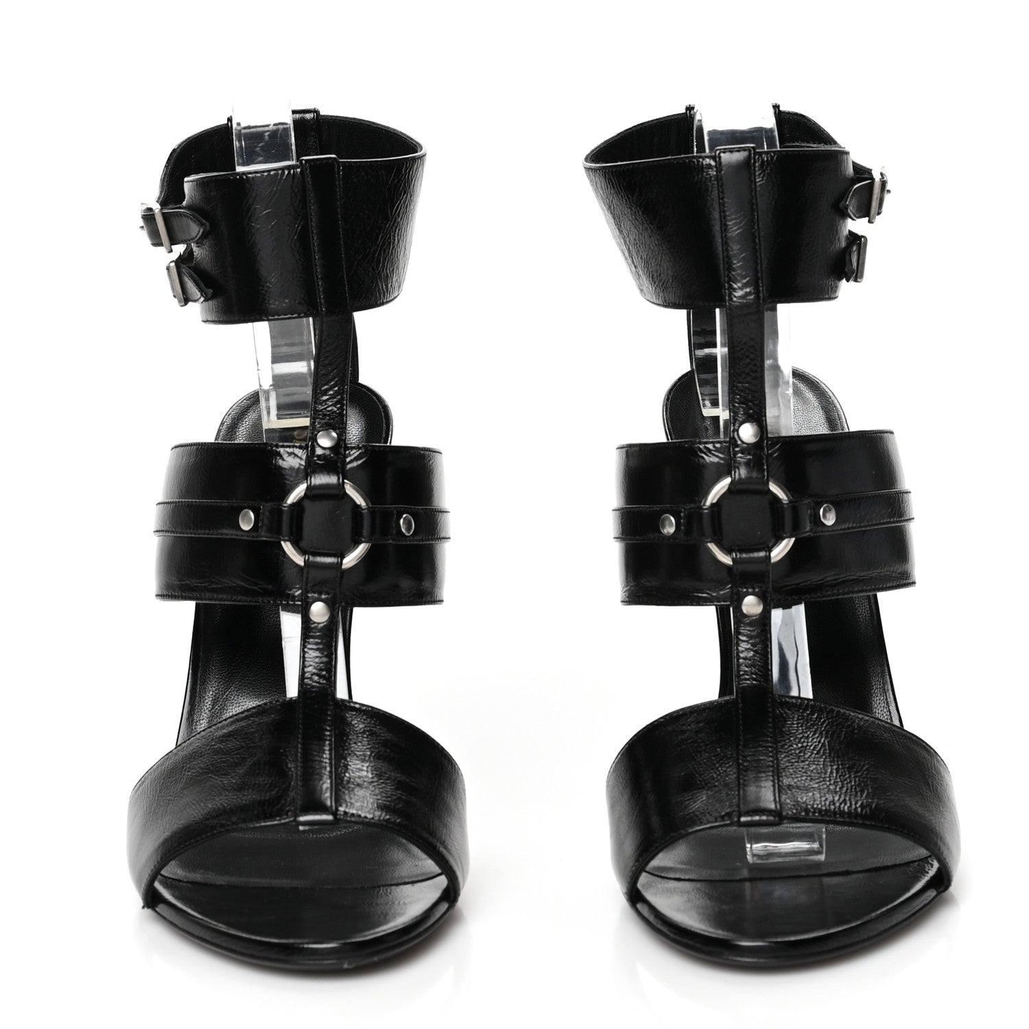 Saint Laurent Shiny Calfskin Fetish Sandal 40 Black 2 of 8