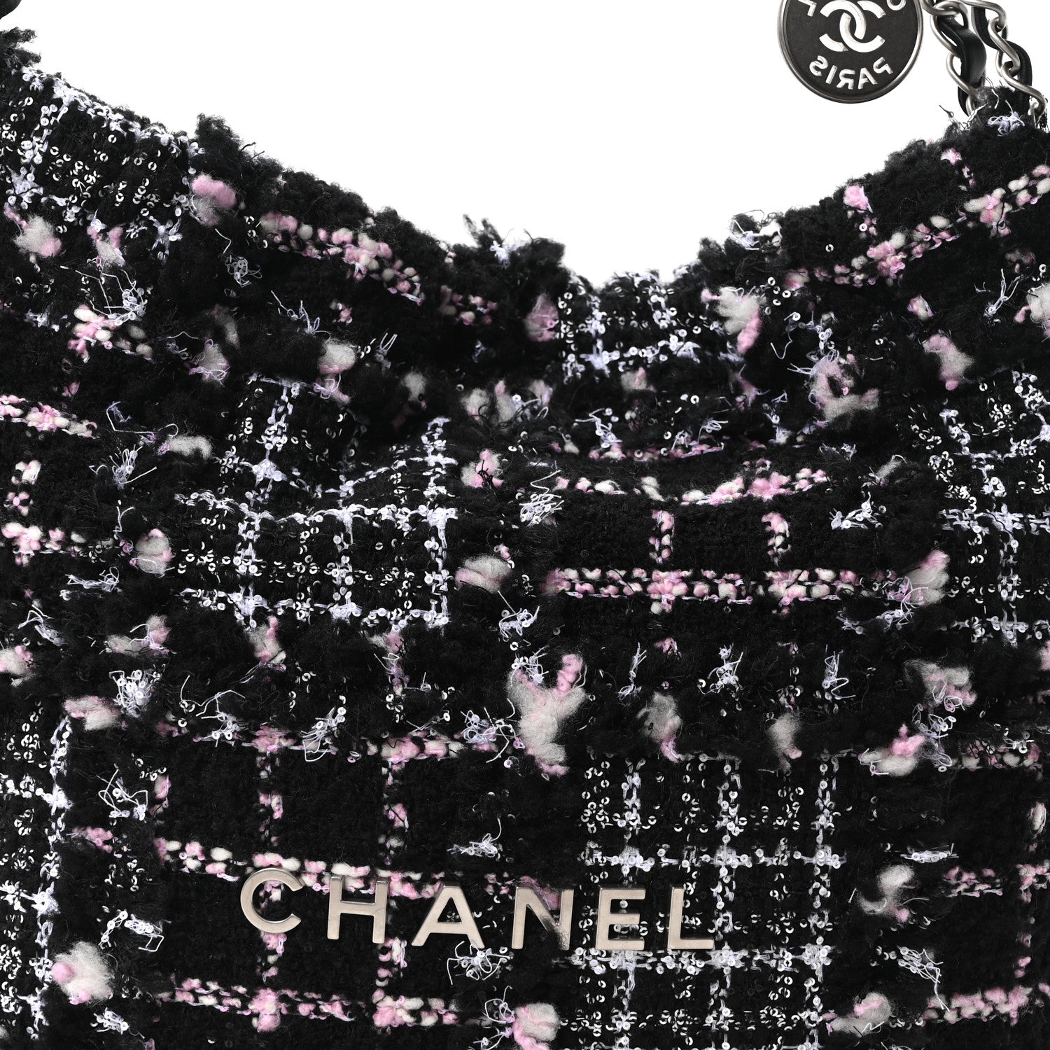 Chanel Tweed Patchwork Quilted Small Chanel 22 Black Pink White 9 of 11