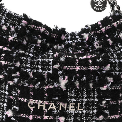 Chanel Tweed Patchwork Quilted Small Chanel 22 Black Pink White 9 of 11