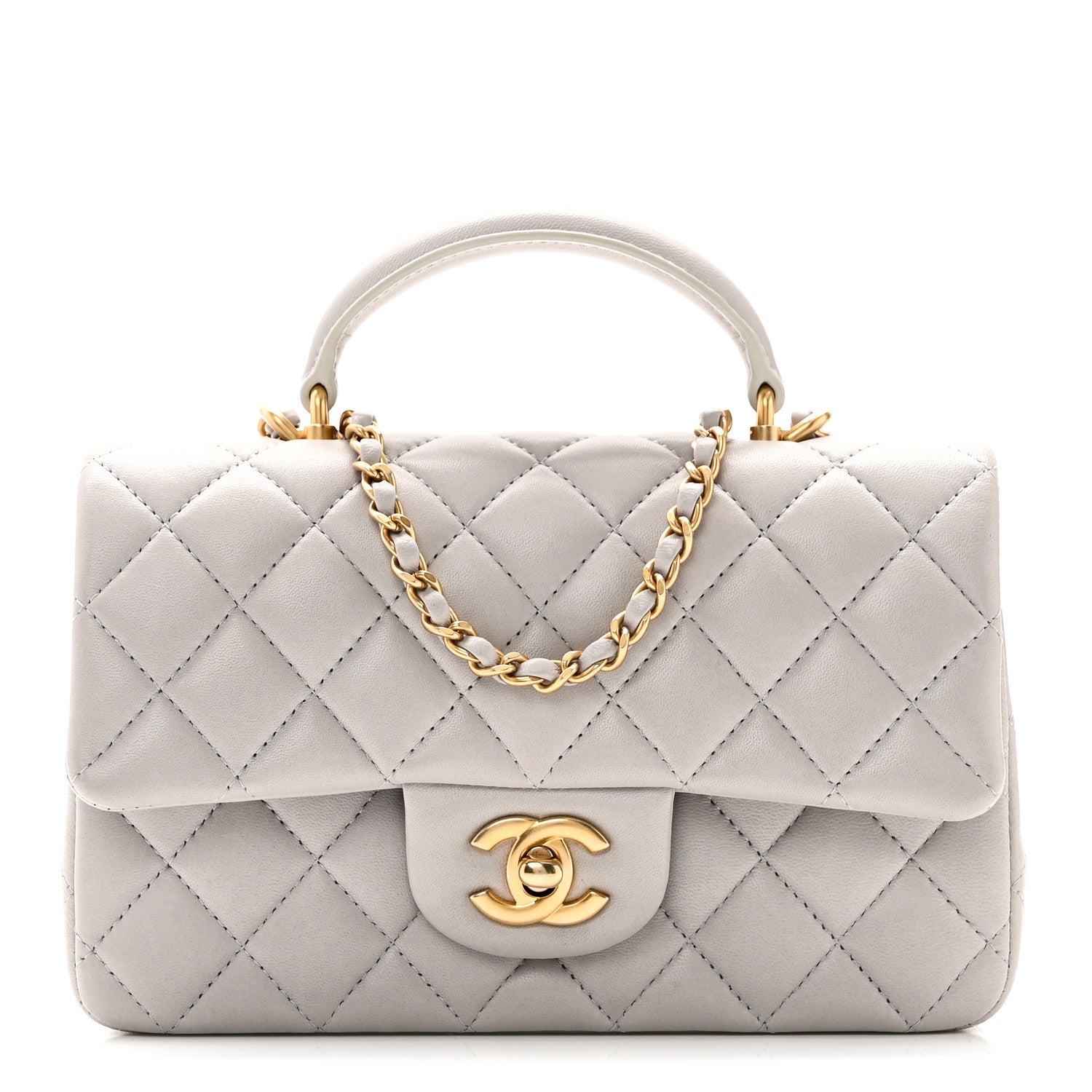 Chanel Lambskin Quilted Mini Top Handle Rectangular Flap Grey 1 of 10