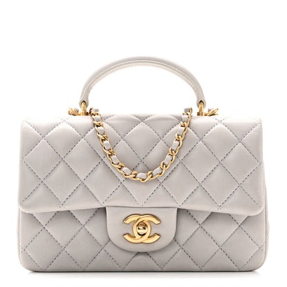 Chanel Lambskin Quilted Mini Top Handle Rectangular Flap Grey 1 of 10