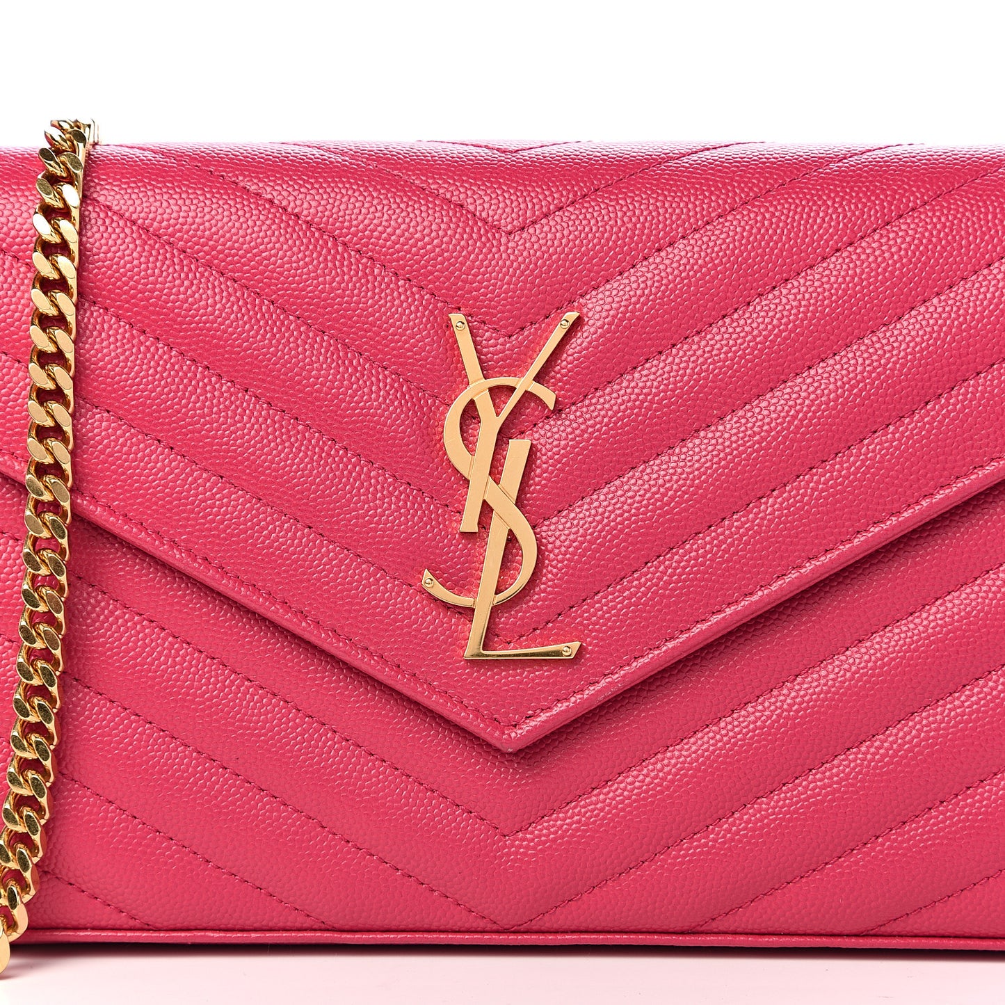 Grain De Poudre Matelasse Chevron Monogram Chain Wallet Rose Clair