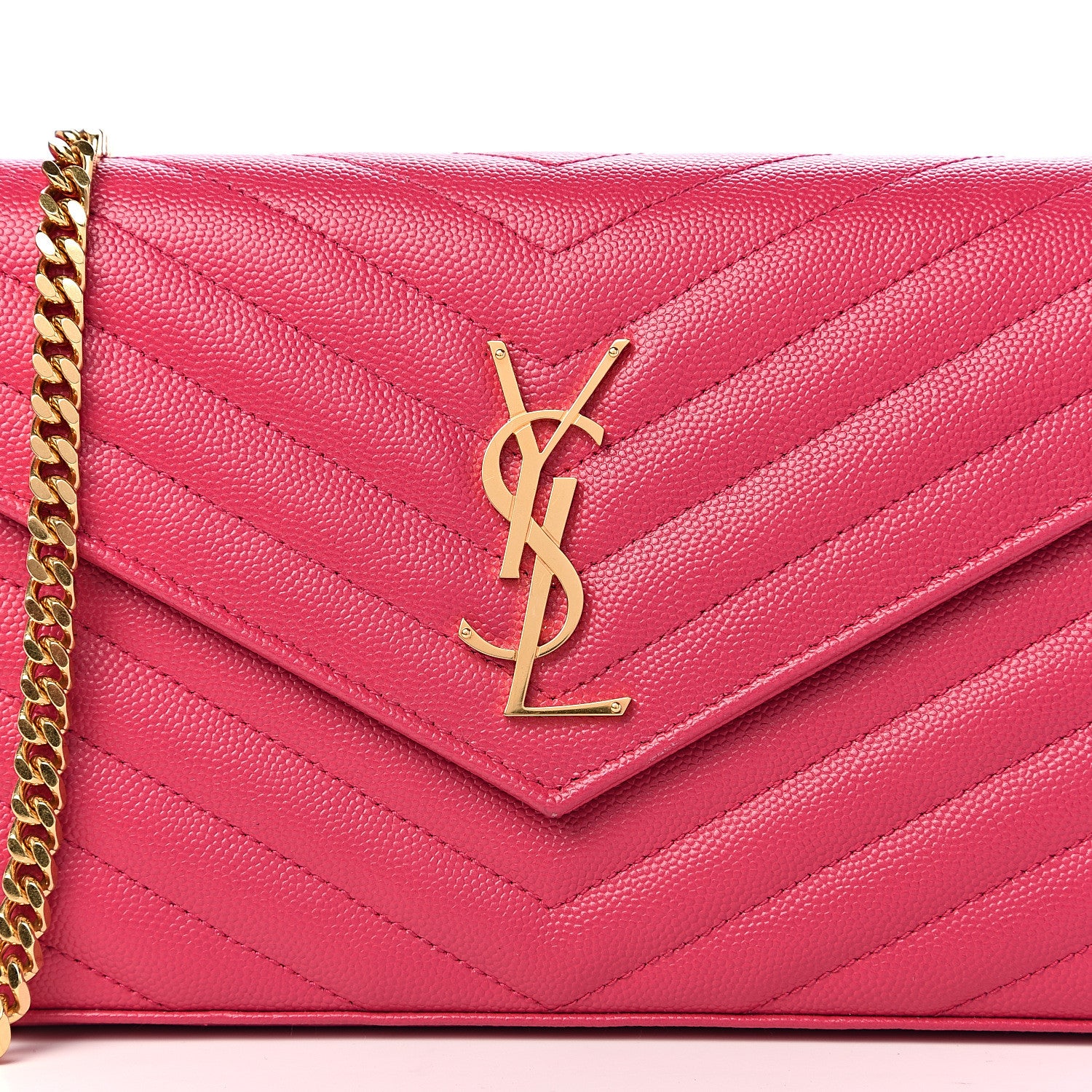 Saint Laurent Grain De Poudre Matelasse Chevron Monogram Chain Wallet Rose Clair 12 of 12