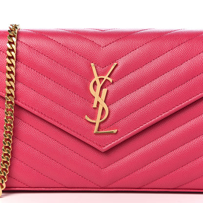 Saint Laurent Grain De Poudre Matelasse Chevron Monogram Chain Wallet Rose Clair 12 of 12
