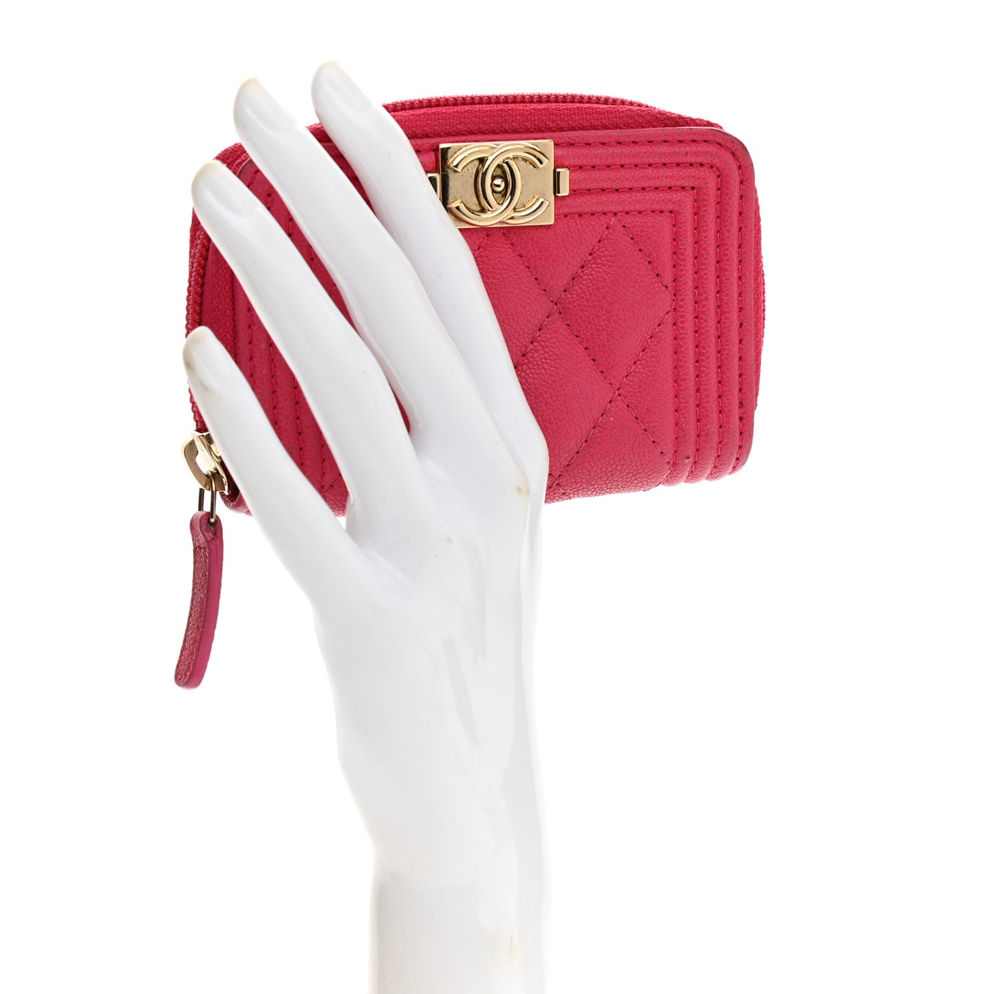 Caviar Quilted Boy Zip Around Coin Purse Wallet Fuchsia