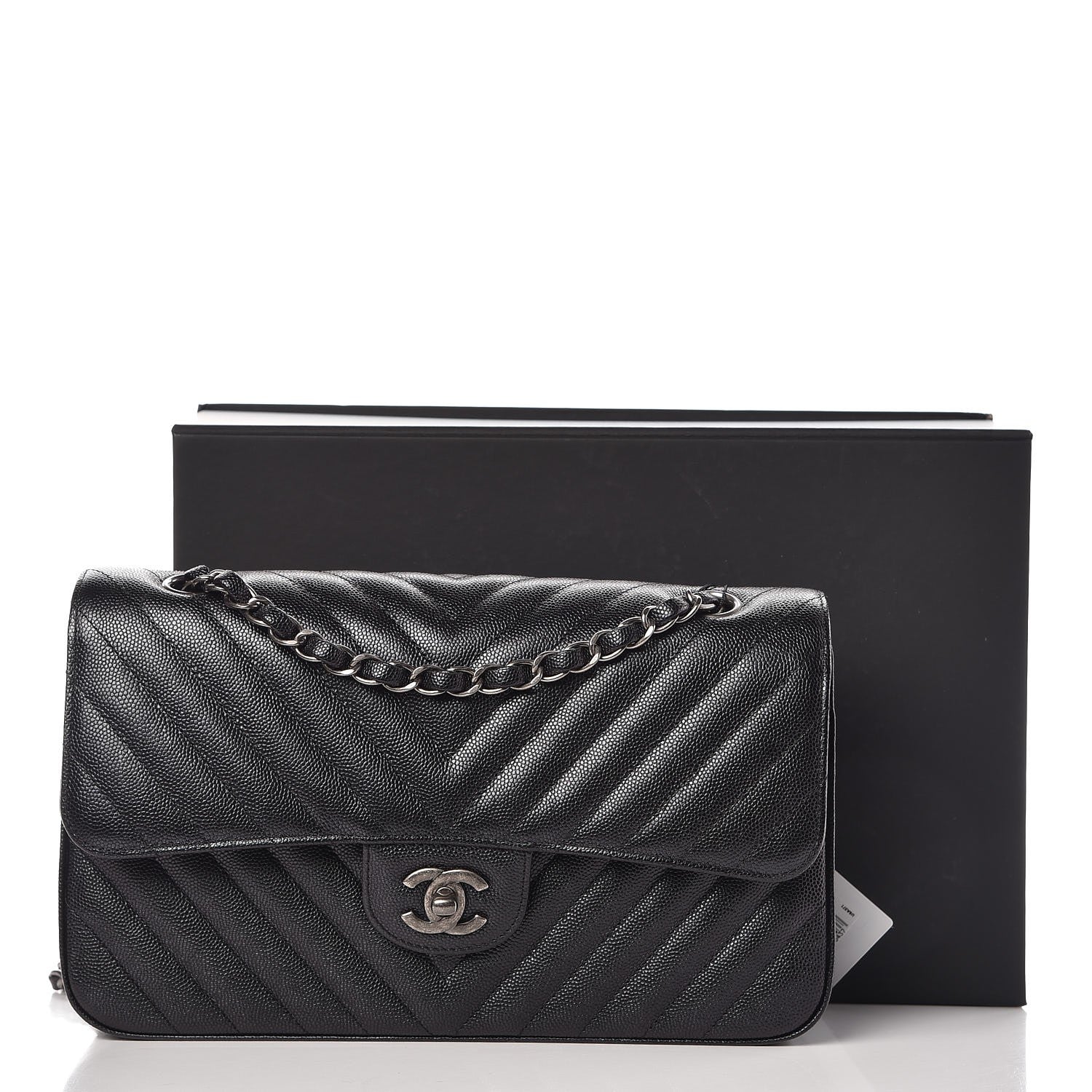 Chanel Caviar Chevron Quilted Medium Double Flap Black 10 of 10