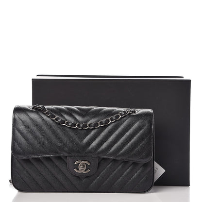 Chanel Caviar Chevron Quilted Medium Double Flap Black 10 of 10