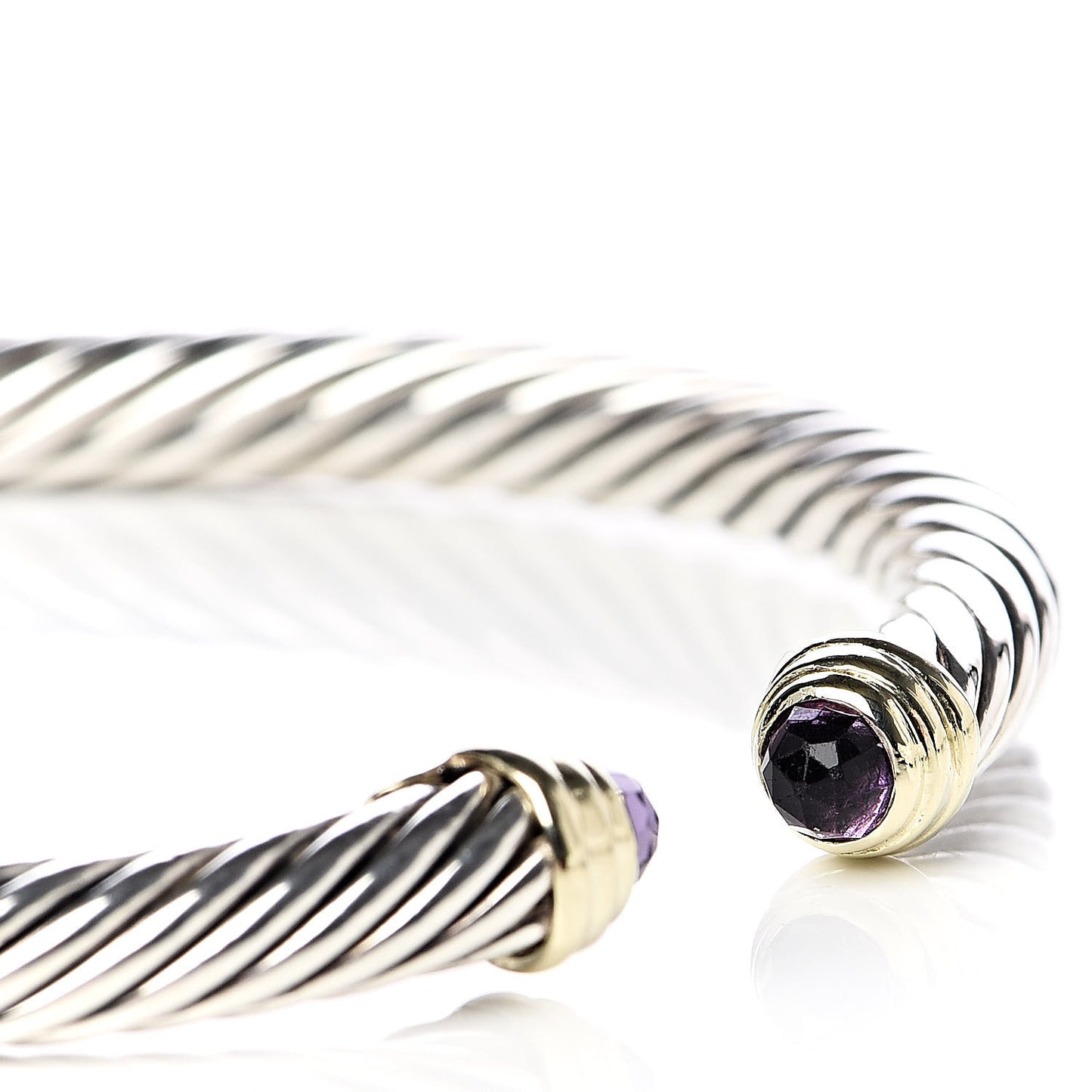 Sterling Silver 14K Yellow Gold Amethyst 5mm Cable Classics Petite Color Bracelet