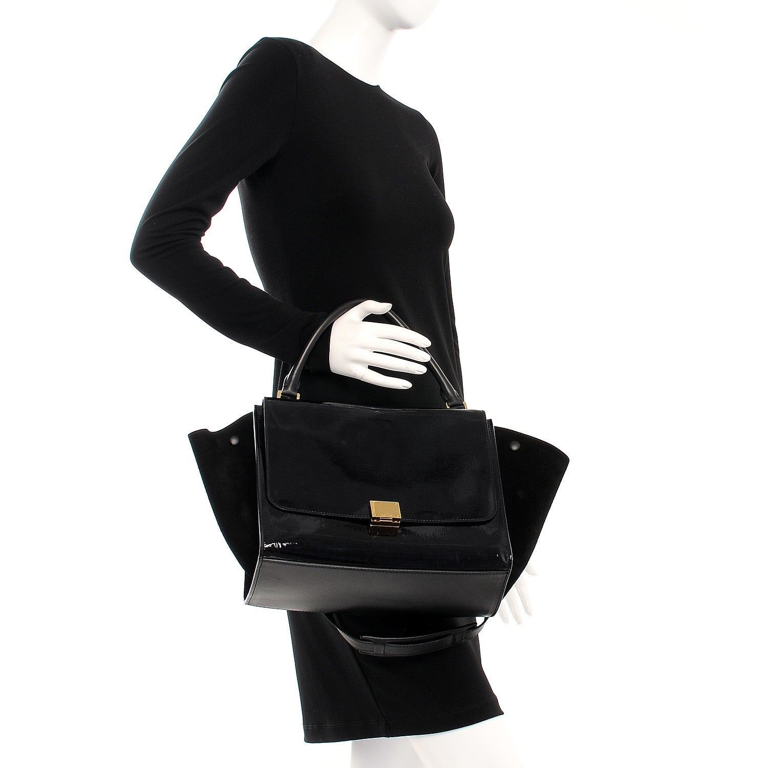 Celine Patent Suede Medium Trapeze Black 2 of 22