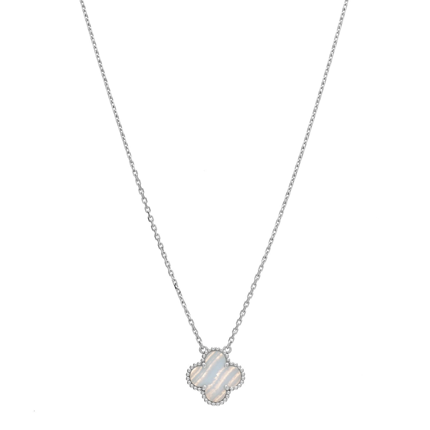 18K White Gold Chalcedony Vintage Alhambra Pendant Necklace