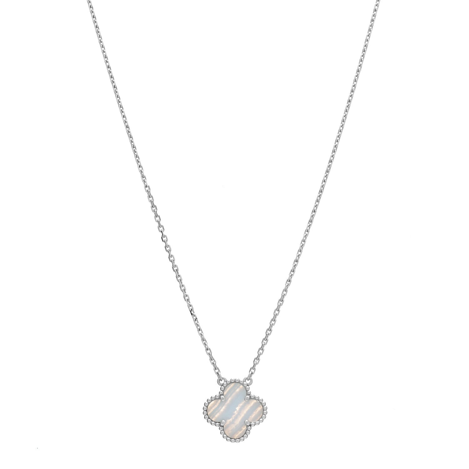 Van Cleef & Arpels 18K White Gold Chalcedony Vintage Alhambra Pendant Necklace 1 of 6