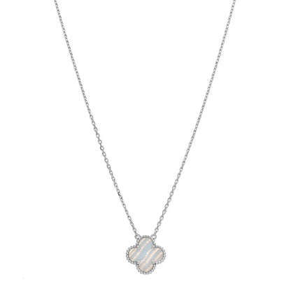 Van Cleef & Arpels 18K White Gold Chalcedony Vintage Alhambra Pendant Necklace 1 of 6