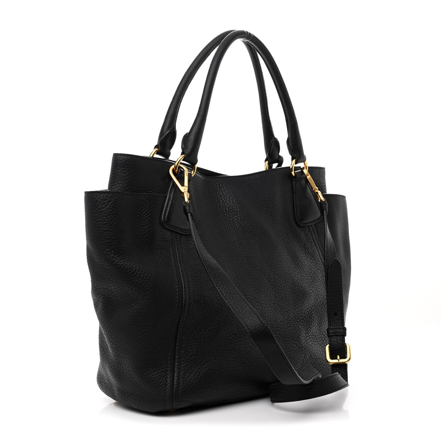 Prada Vitello Daino Side Pocket Tote Black 3 of 10