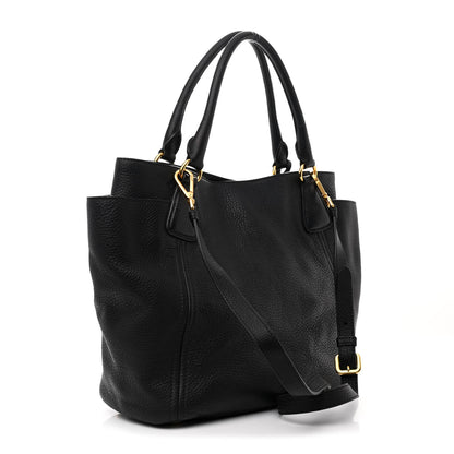 Prada Vitello Daino Side Pocket Tote Black 3 of 10