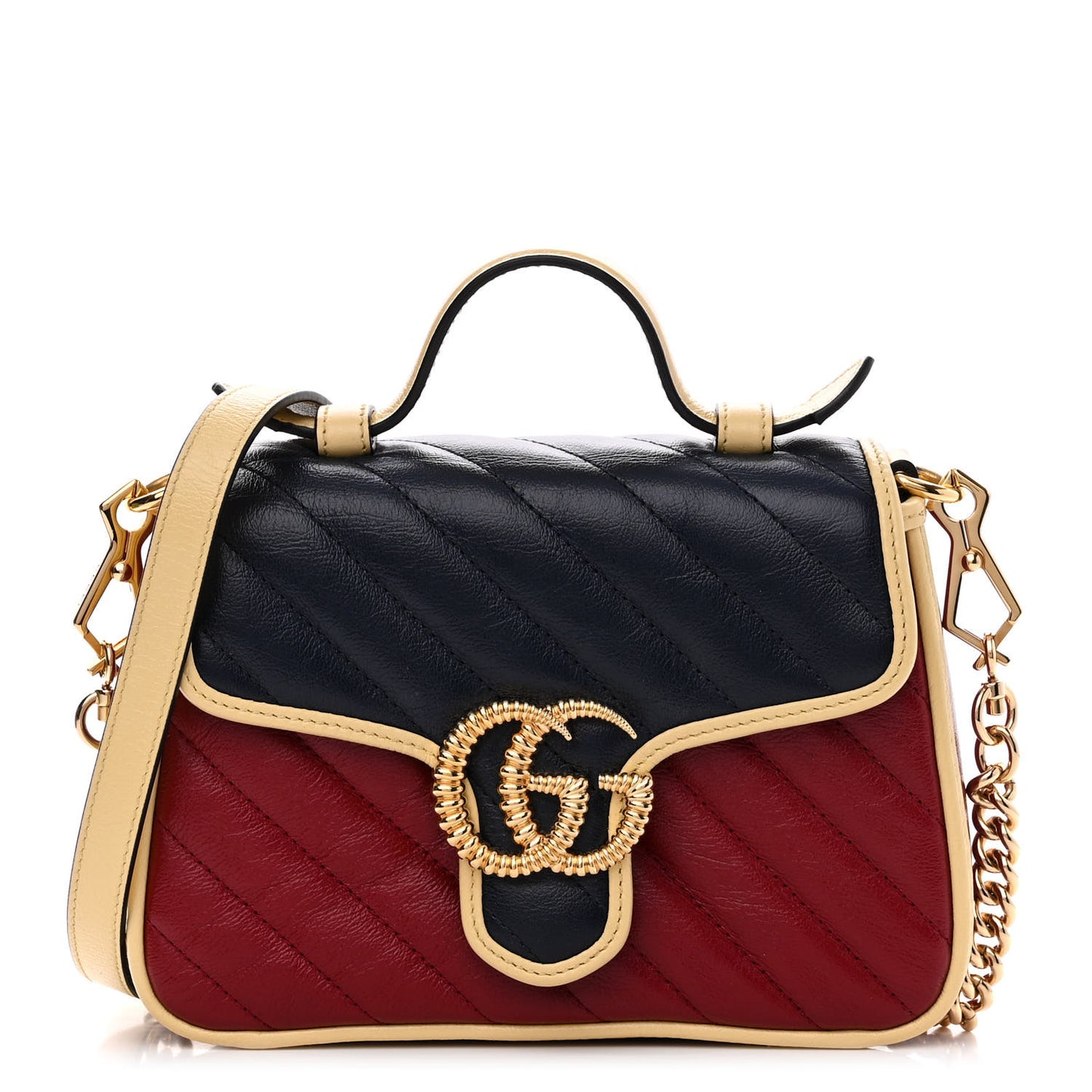 Azalea Calfskin Matelasse Diagonal Mini Torchon GG Marmont Top Handle Shoulder Bag Blue Agata New Cherry Red Butter