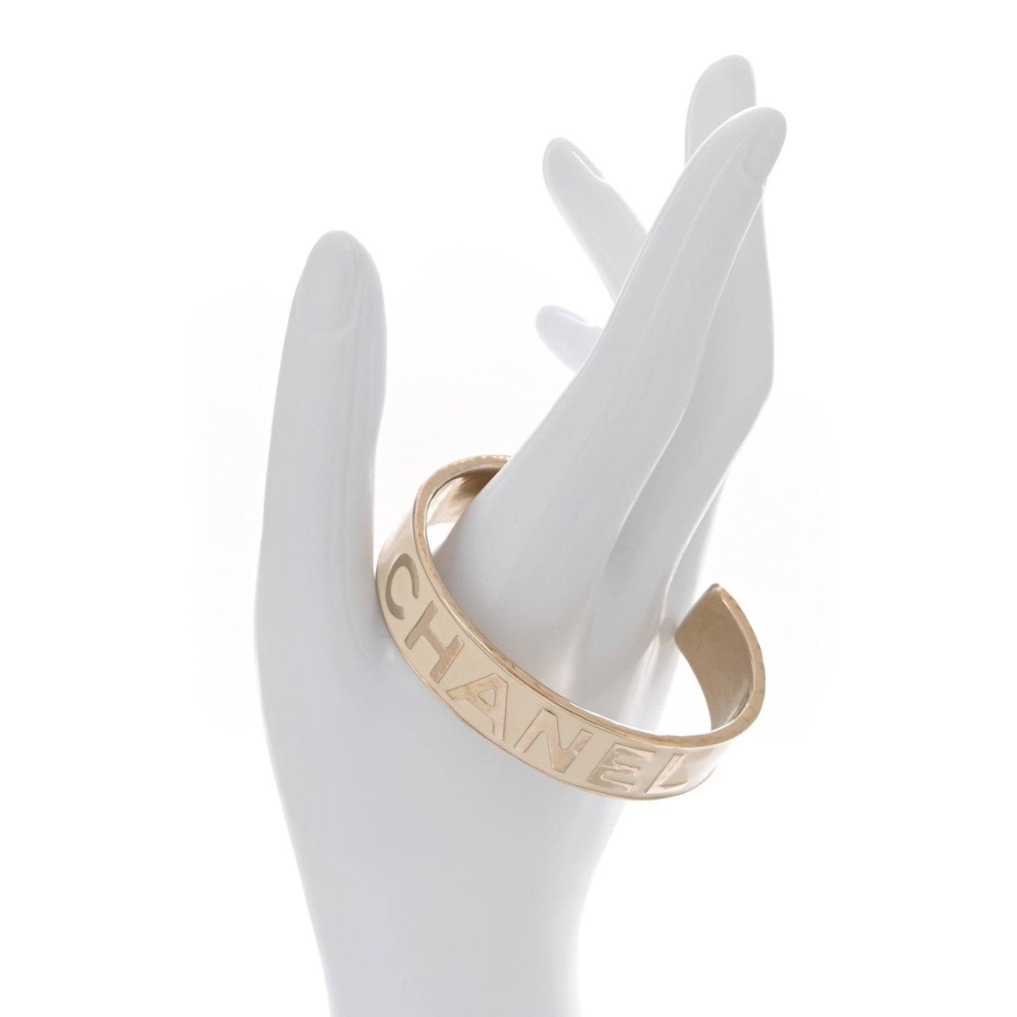 Metal Enamel Chanel Logo Cuff Bracelet S White