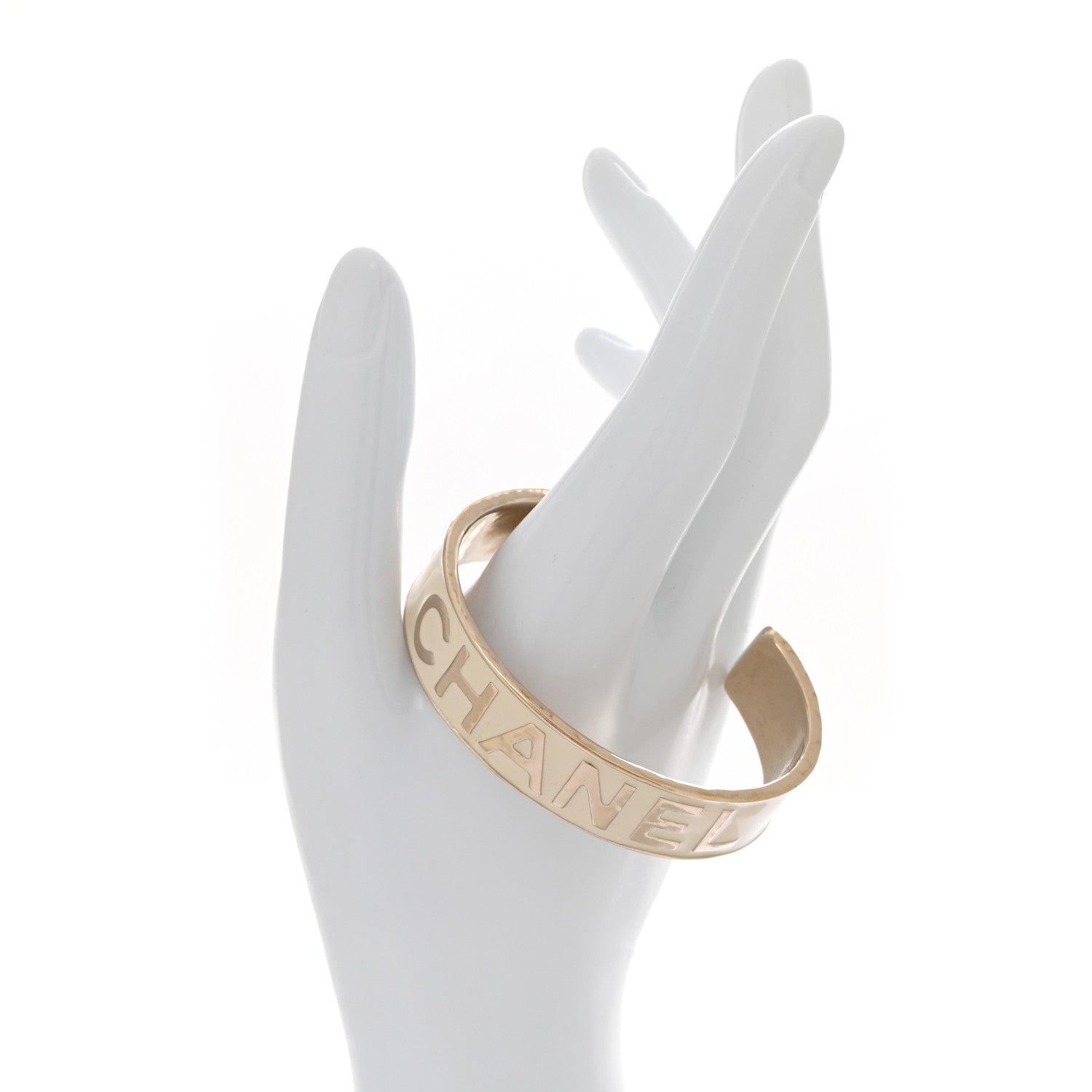 Chanel Metal Enamel Chanel Logo Cuff Bracelet S White 2 of 4