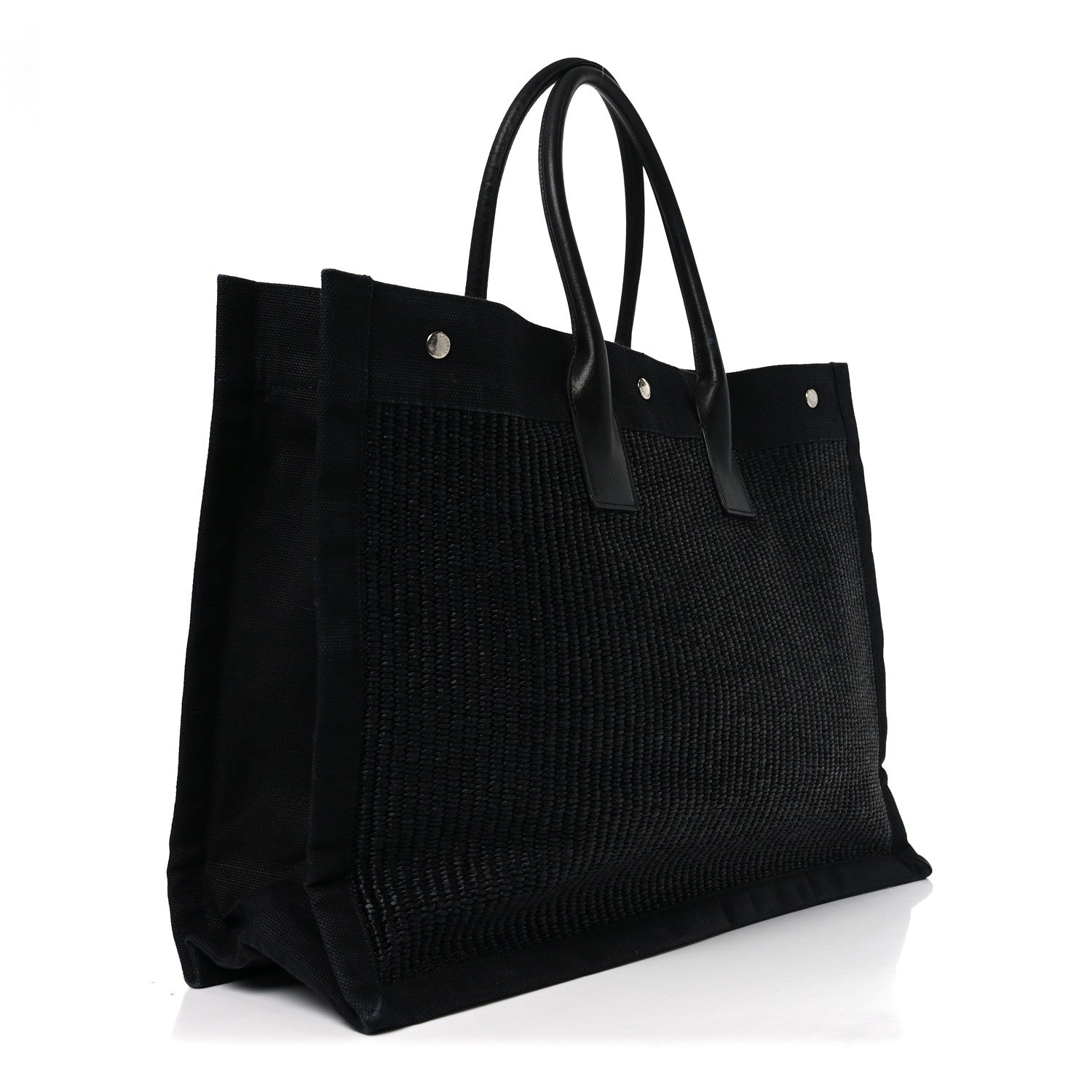 Saint Laurent Raffia Linen Calfskin Rive Gauche Tote Black 3 of 12