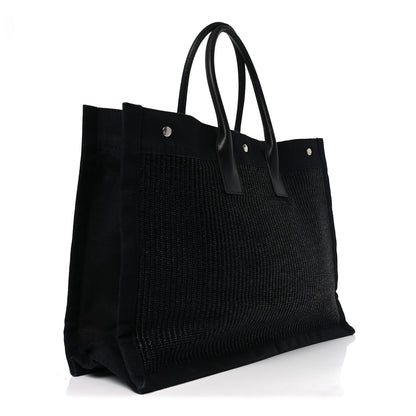 Saint Laurent Raffia Linen Calfskin Rive Gauche Tote Black 3 of 12